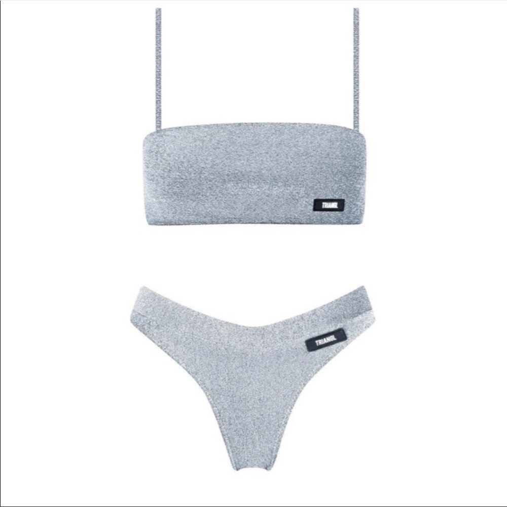 Shiny Lurex Triangl bikini top and bottom (size small)